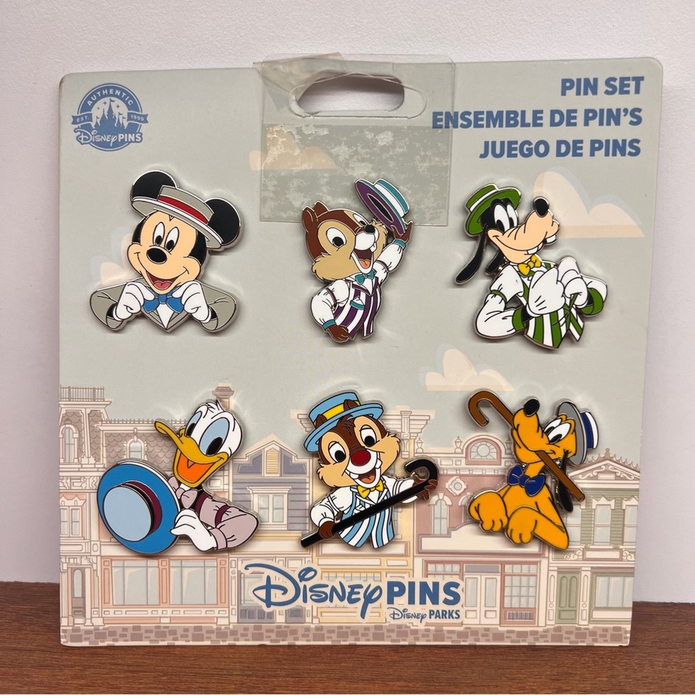 2025 Disney Parks Dapper Mickey Chip Dale Goofy Pluto Donald Booster 6 Pin Set - Picture 5 of 5